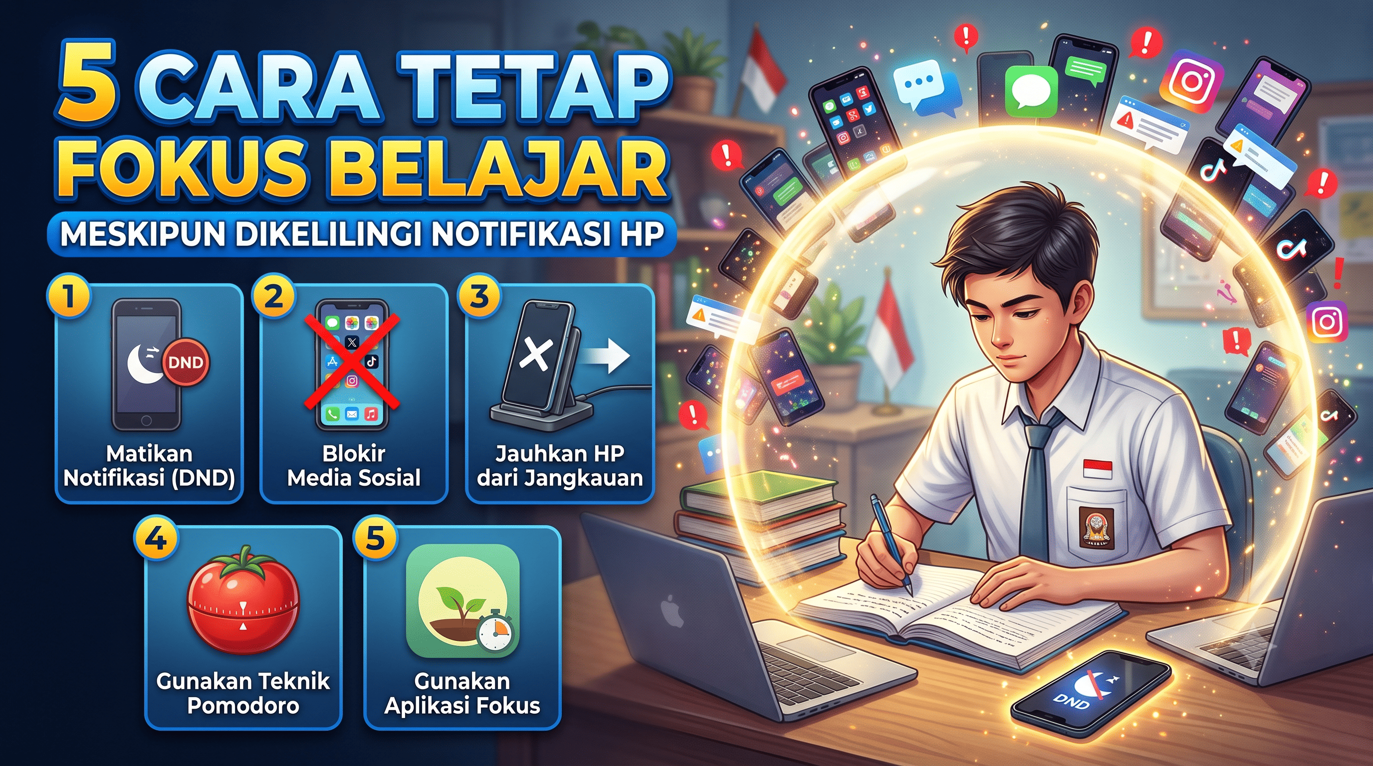 5 Cara Tetap Fokus Belajar Meski Dikelilingi Notifikasi HP